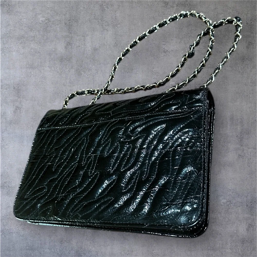 NEW Anne Klein Black patent Lion Lady Adjustable shoulder strap bag